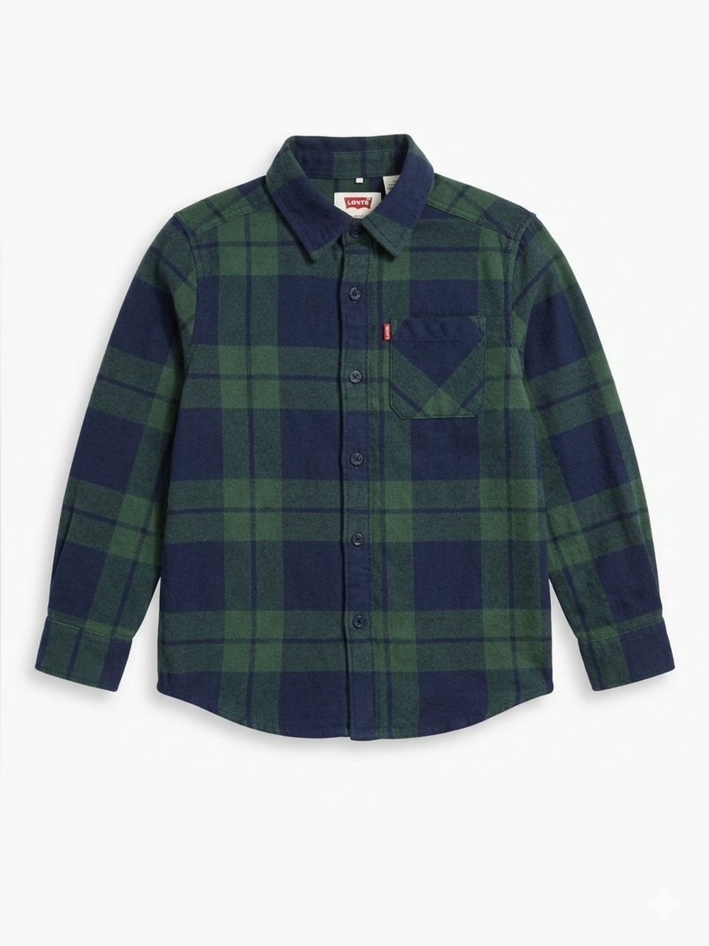 Levi's Boy’s Green and Navy Flannel Plaid Button-Down Shirt